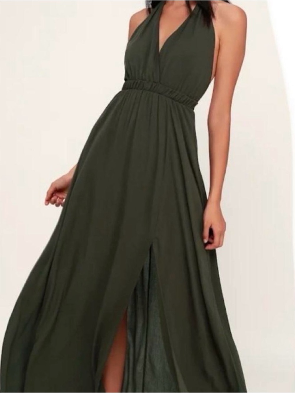 Lulus Halter Maxi Dress in Olive Green